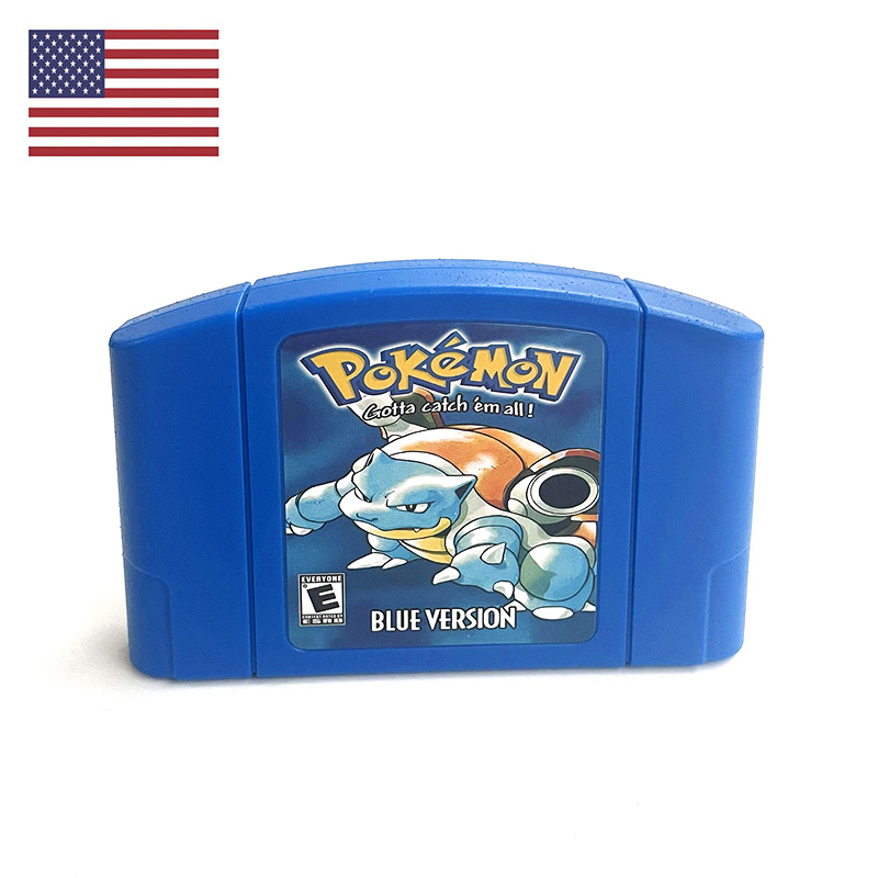 Retro Gaming Unit - เครื่องเล่นเกมวิดีโอเรโทร N64 รุ่น NTSC ของอเมริกา เกมโปเกมอนบลูภาษาอังกฤษ