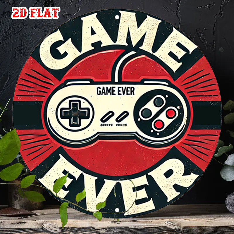 Retro Gaming Games - ป้ายโลหะอะลูมิเนียมทรงกลมลายเกมย้อนยุค 2 มิติ 1 ชิ้น, ป้ายโลหะลายคอนโทรลเลอร์