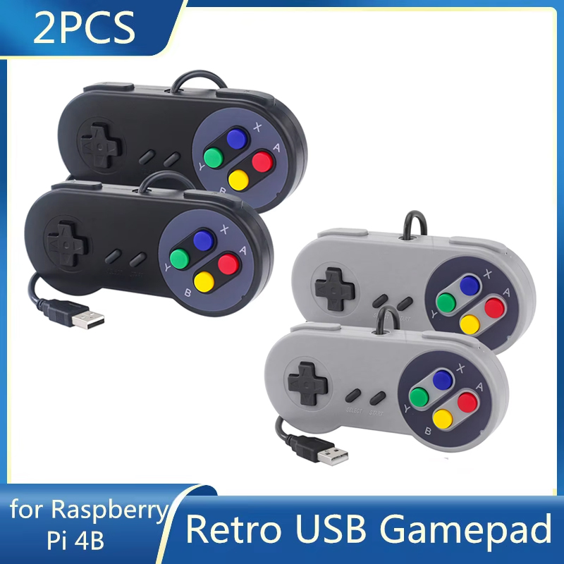 Retro Gaming With Raspberry Pi - 2 ชิ้น USB เกมแพด เรโทรเกมมิ่งจอยสติ๊กคอนโทรลเลอร์แบบมีสายสำหรับพีซี NESPi