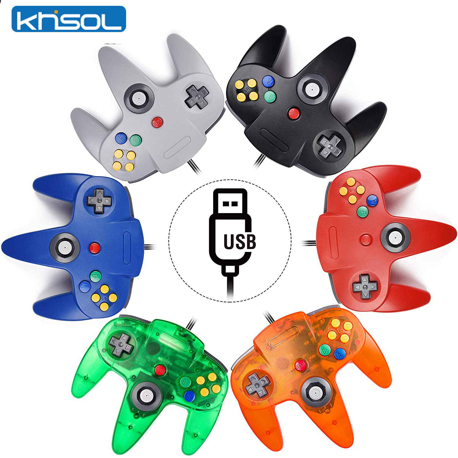 Retro Gaming Os - N64 Controller คลาสสิก USB แบบมีสายรีโมทคอนโทรลเกมจอยสติ๊กอุปกรณ์เสริมคลาสสิก 64