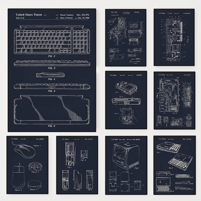 Retro Gaming Life - คอมพิวเตอร์ GAMING TECH สิทธิบัตรโปสเตอร์เมนบอร์ดคีย์บอร์ดเมาส์ภาพวาดผ้าใบ Wall Art