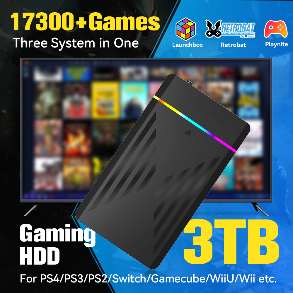 Retro Gaming Os - 3TB แบบพกพา HDD LaunchBox/Retrobat/Playnite คอนโซลเกม Retro